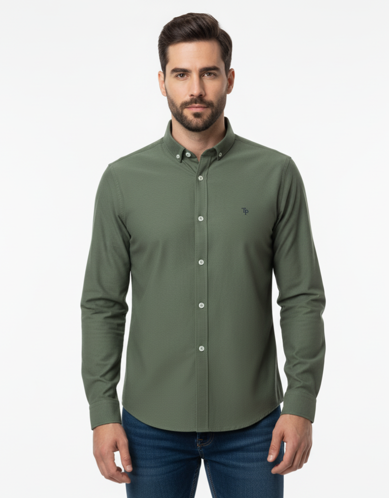 Tom Penn Long Sleeve Oxford Casual Shirt 330 - Khaki