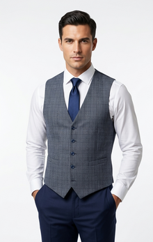 Remus Uomo Petro Tapered Fit Check Waistcoat - Blue