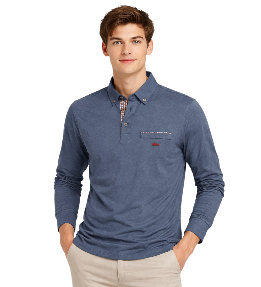 Dario Beltran Long Sleeve Polo Shirt - Blue