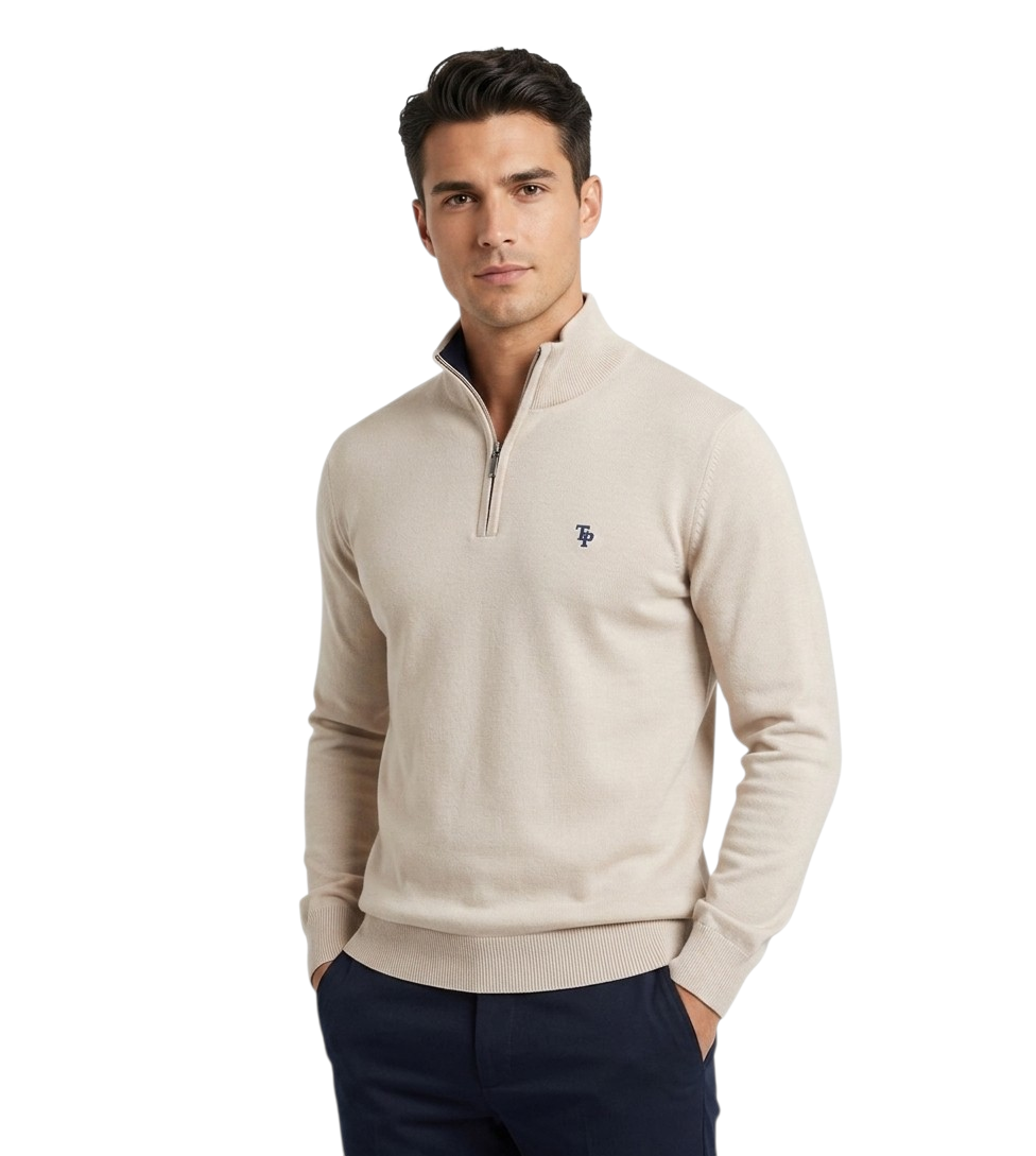 Tom Penn Half Zip Sweater - Sand