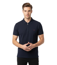 Tom Penn Half Zip Short Sleeve Polo Shirt - Navy