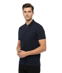 Tom Penn Half Zip Short Sleeve Polo Shirt - Navy