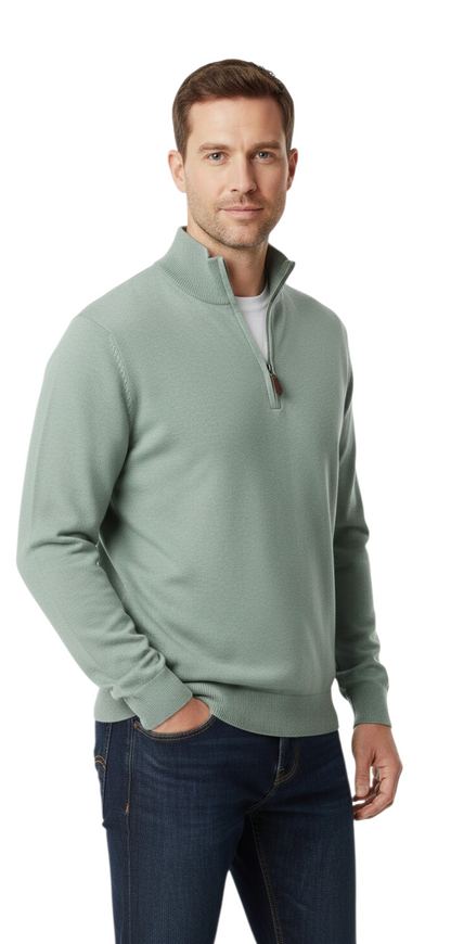 Gilded Gentlemen Harold Half Zip Sweater - Misty Green