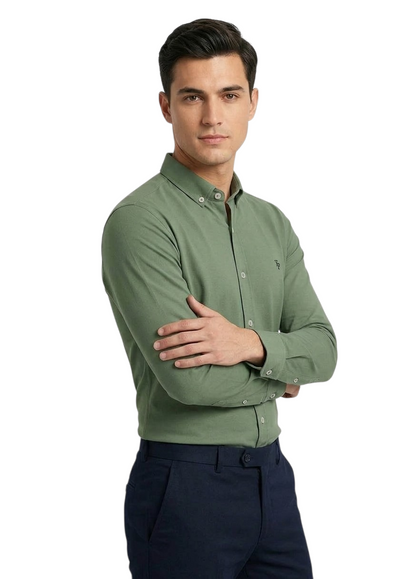 Tom Penn Long Sleeve Oxford Casual Shirt 330 - Green