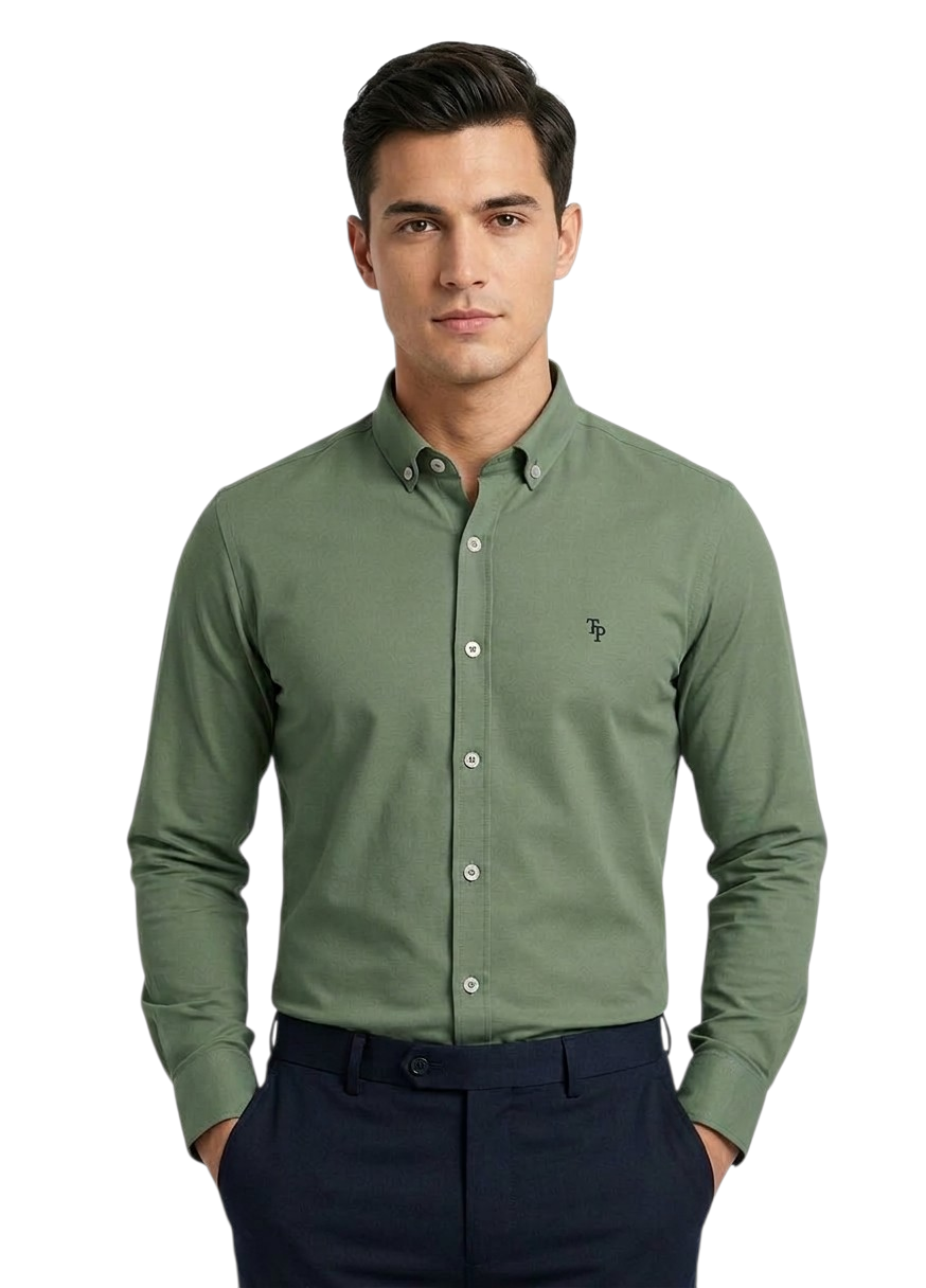 Tom Penn Long Sleeve Oxford Casual Shirt 330 - Green