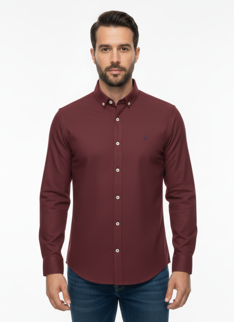 Tom Penn Long Sleeve Oxford Casual Shirt 330 - Cherry