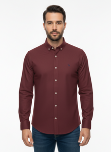 Tom Penn Long Sleeve Oxford Casual Shirt 330 - Cherry