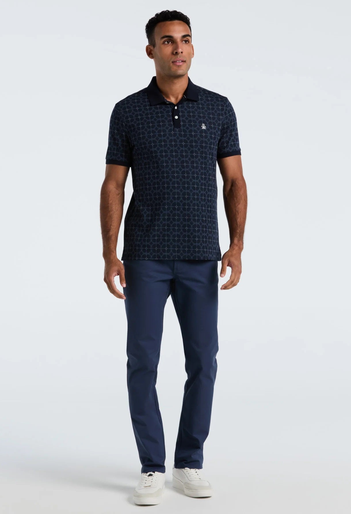 Original Penguin Geometric Jacquard Polo Shirt - Dark Sapphire