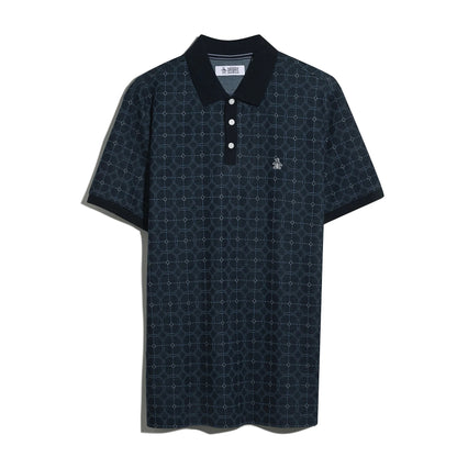 Original Penguin Geometric Jacquard Polo Shirt - Dark Sapphire
