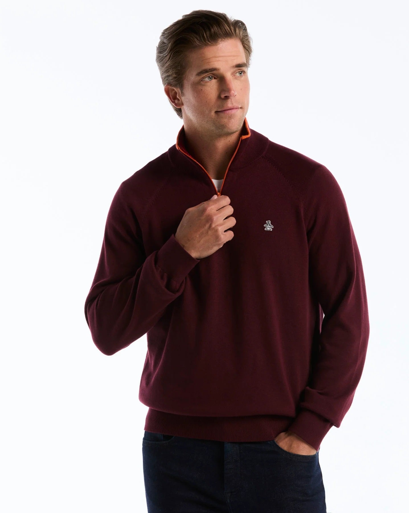 Original Penguin Cotton Textured Half Zip Sweater - Port Royale