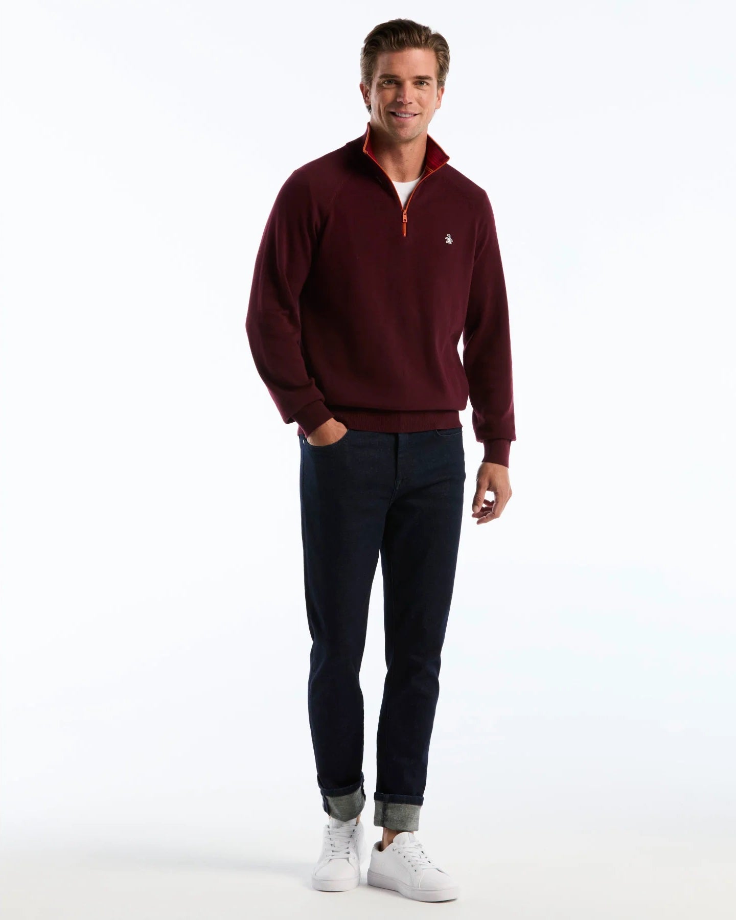 Original Penguin Cotton Textured Half Zip Sweater - Port Royale