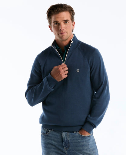 Original Penguin Cotton Textured Half Zip Sweater - Sargasso Sea