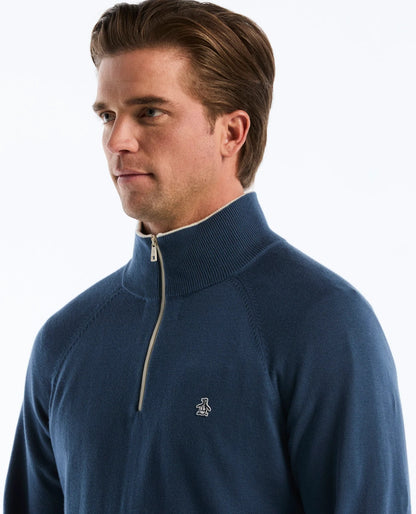 Original Penguin Cotton Textured Half Zip Sweater - Sargasso Sea