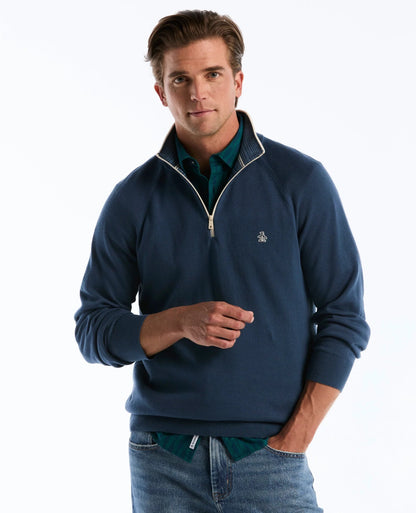 Original Penguin Cotton Textured Half Zip Sweater - Sargasso Sea