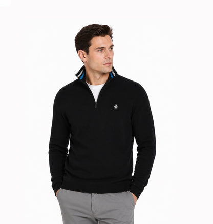 Original Penguin Retro Tipped Half Zip Sweatshirt - True Black