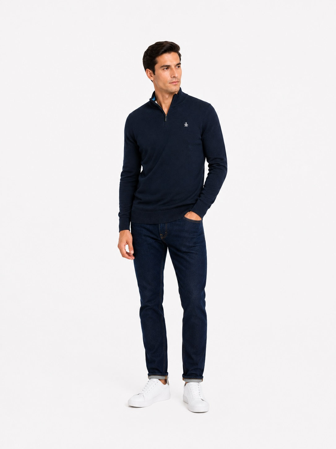 Original Penguin Retro Tipped Half Zip Sweatshirt - Dark Sapphire