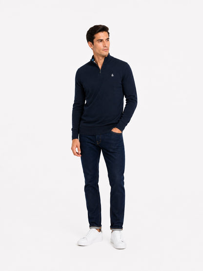 Original Penguin Retro Tipped Half Zip Sweatshirt - Dark Sapphire