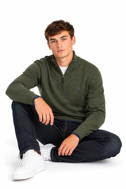 Tom Penn Half Zip Sweater - Olive