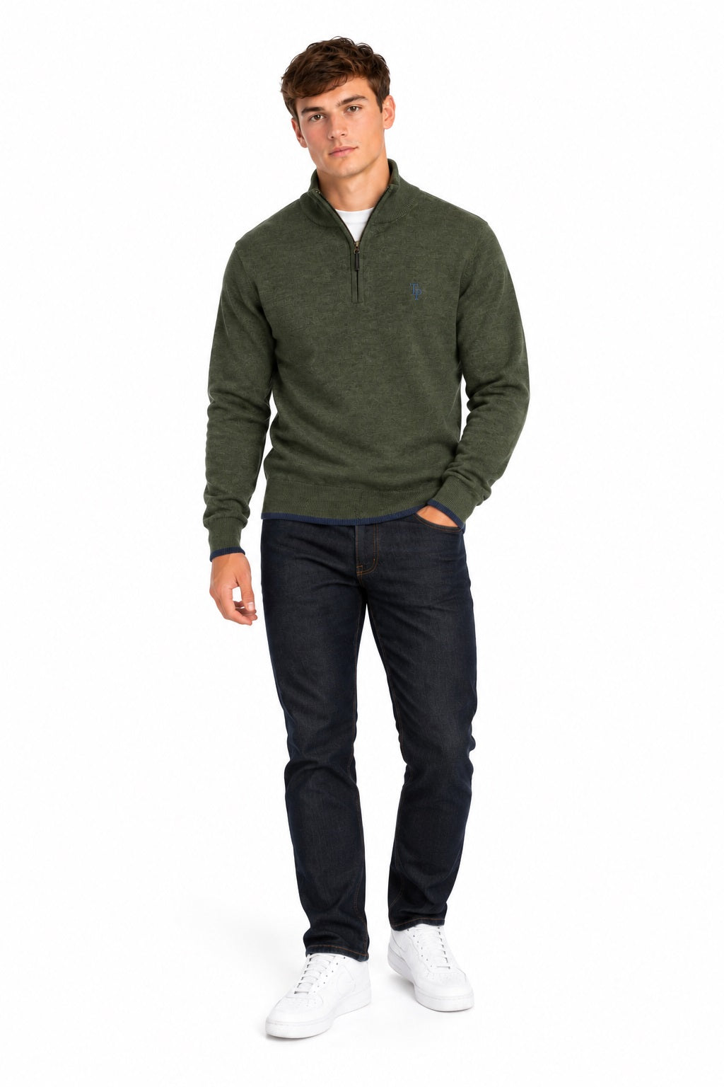 Tom Penn Half Zip Sweater - Olive