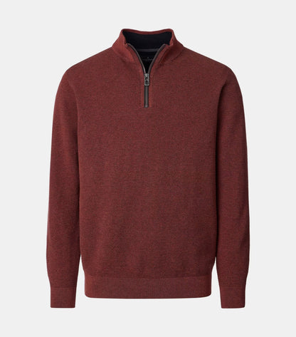 Casa Moda Half Zip Knitted Sweater 491 - Dark Red
