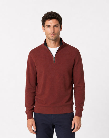 Casa Moda Half Zip Knitted Sweater 491 - Dark Red
