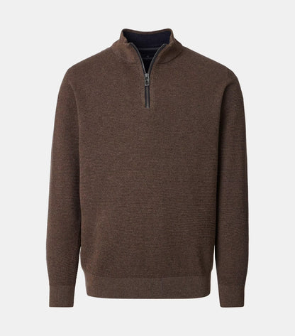 Casa Moda Half Zip Knitted Sweater 677 - Walnut