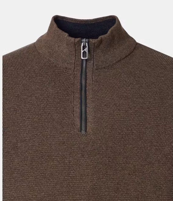 Casa Moda Half Zip Knitted Sweater 677 - Walnut