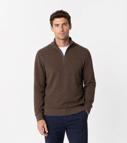 Casa Moda Half Zip Knitted Sweater 677 - Walnut