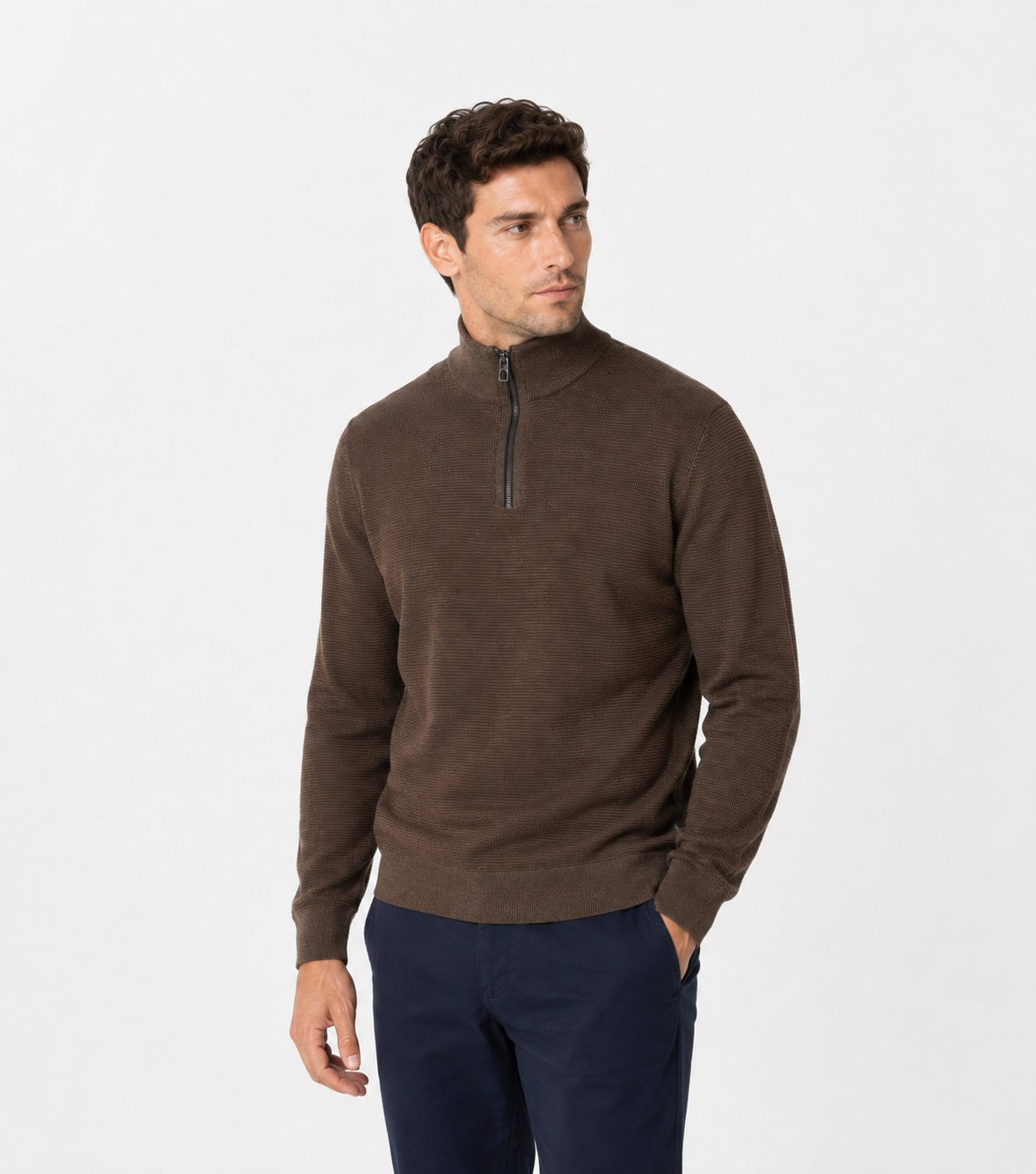 Casa Moda Half Zip Knitted Sweater 677 - Walnut