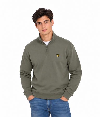 Lyle & Scott Cotton Loopback 1/4 Zip Sweatshirt - Khaki Ash