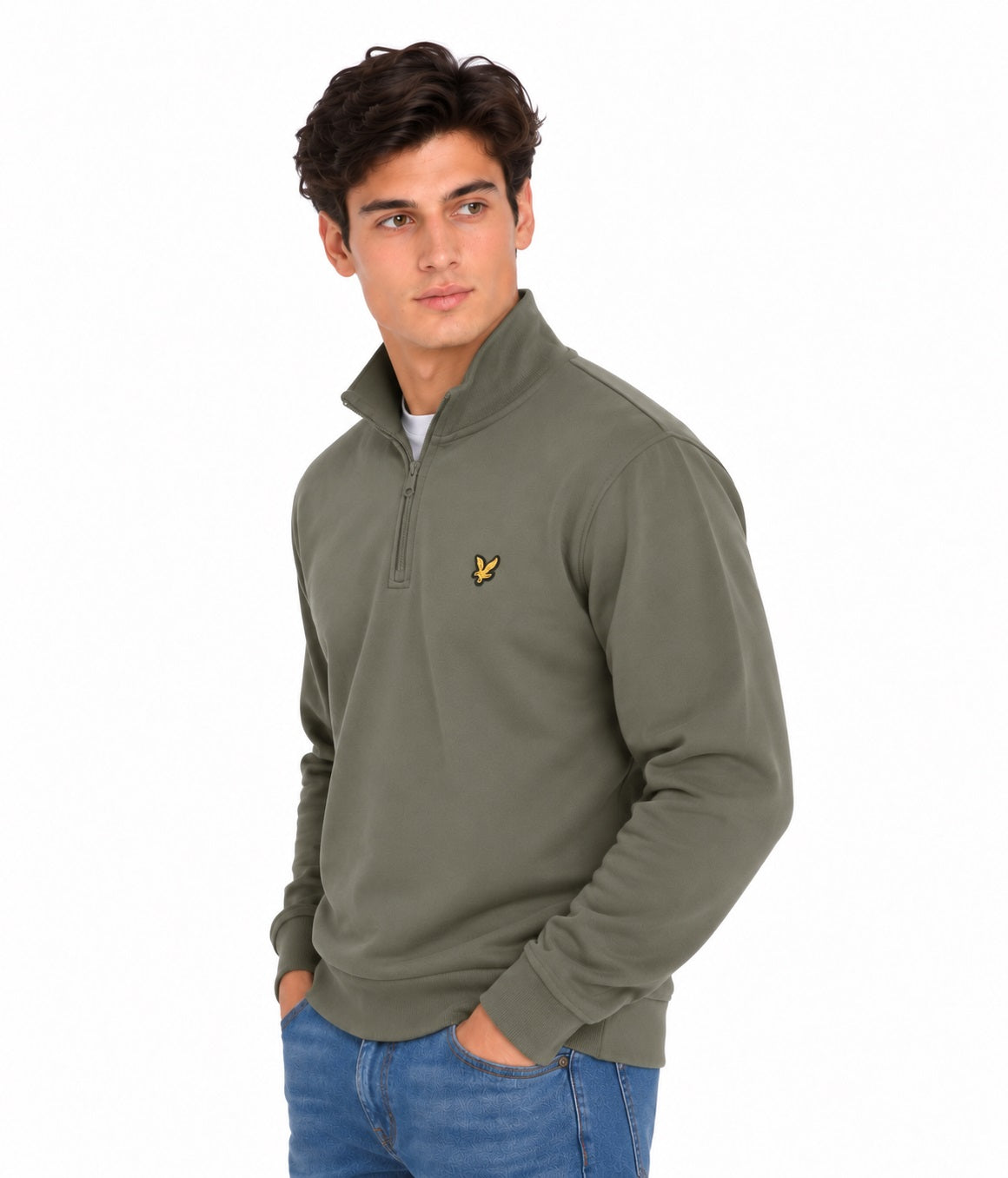 Lyle & Scott Cotton Loopback 1/4 Zip Sweatshirt - Khaki Ash