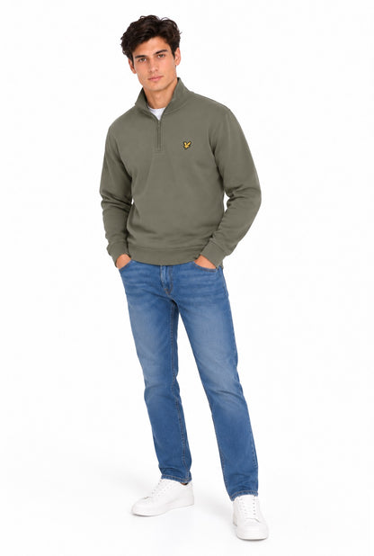 Lyle & Scott Cotton Loopback 1/4 Zip Sweatshirt - Khaki Ash