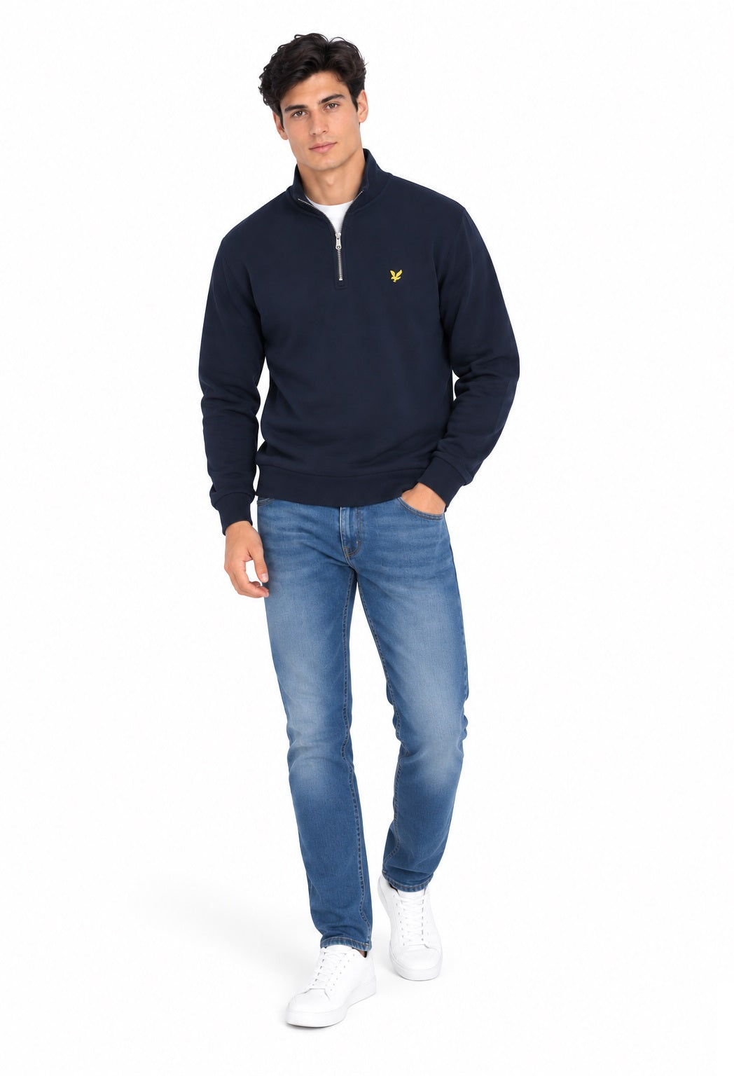 Lyle & Scott Cotton Loopback 1/4 Zip Sweatshirt - Navy