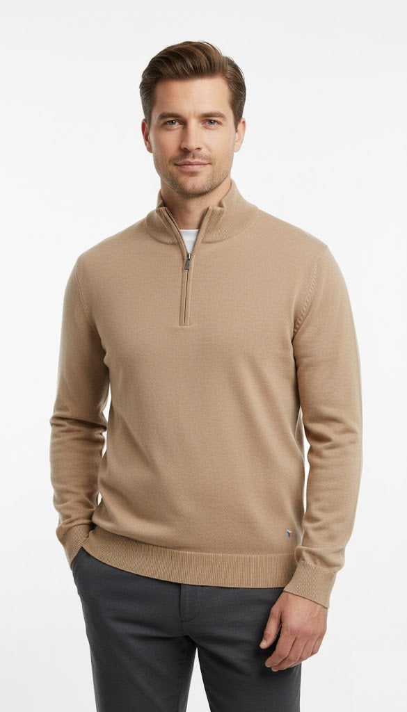 Daniel Grahame Half Zip Casual Sweater 41 - Light Brown