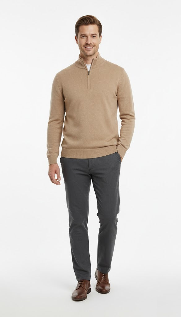 Daniel Grahame Half Zip Casual Sweater 41 - Light Brown