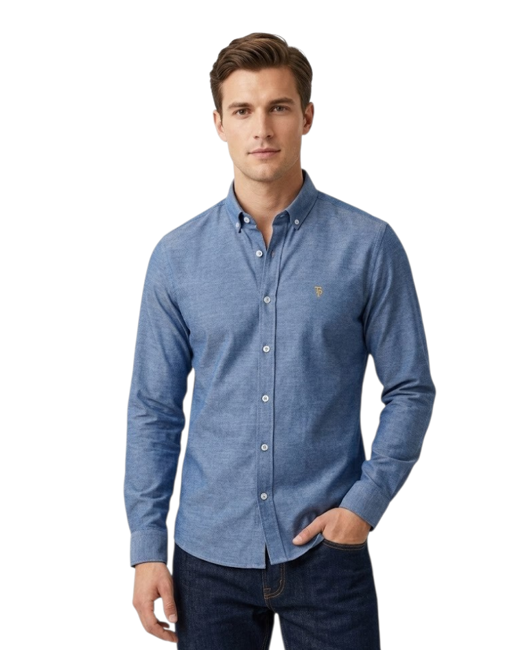 Tom Penn Long Sleeve Oxford Casual Shirt 330 - Denim