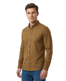 Tom Penn Long Sleeve Oxford Casual Shirt 330 - Coffee