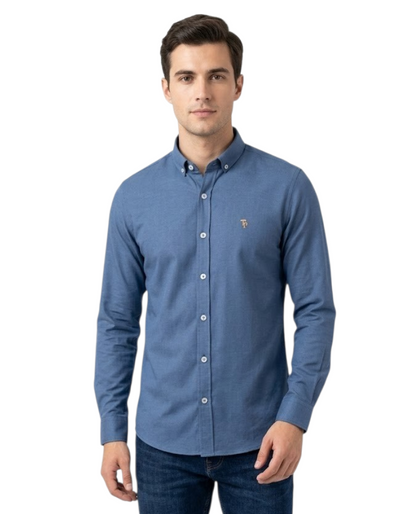 Tom Penn Long Sleeve Oxford Casual Shirt 330 - Marine