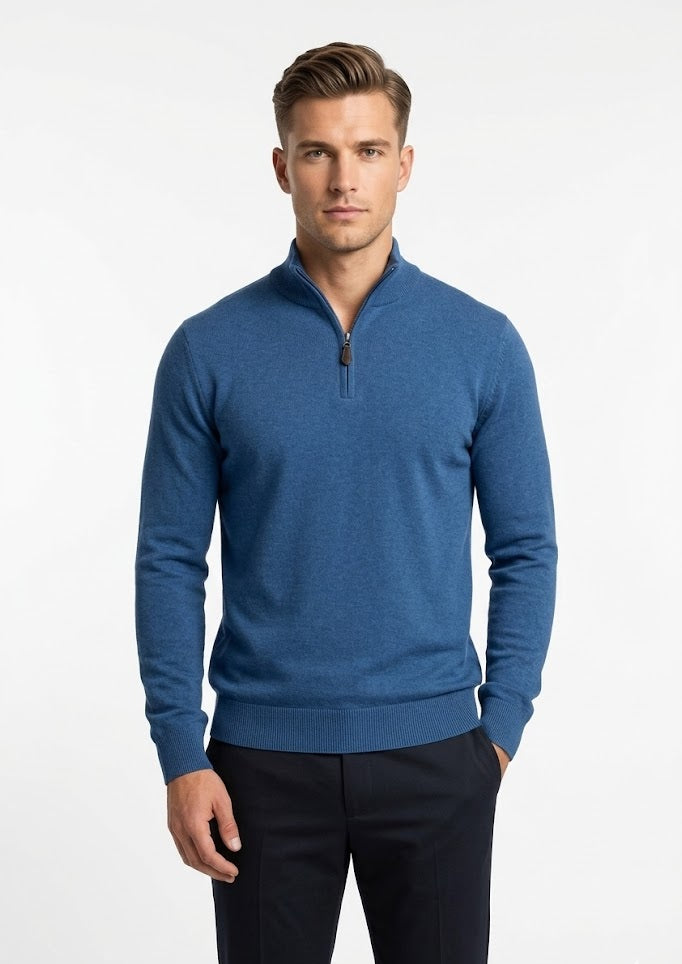 Gilded Gentlemen Harold Half Zip Sweater - Denim Ocean