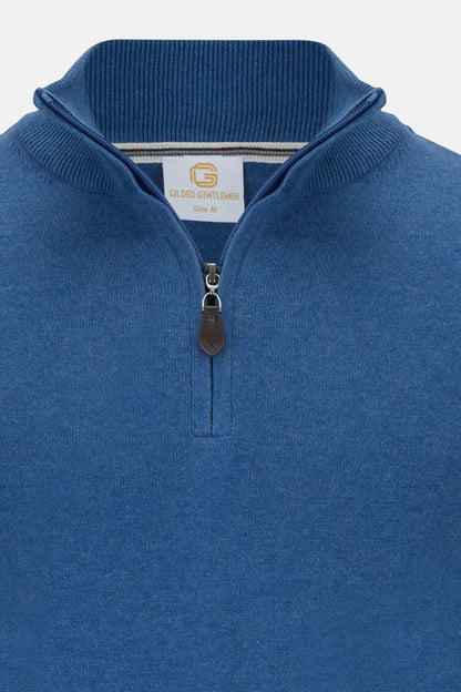 Gilded Gentlemen Harold Half Zip Sweater - Denim Ocean