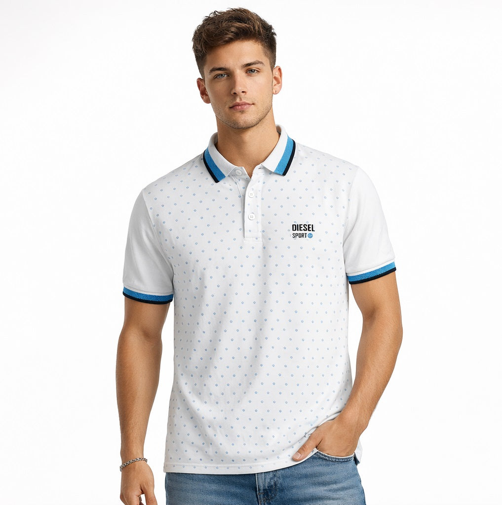 Diesel Sport Harper Diamond Print Polo Shirt - White