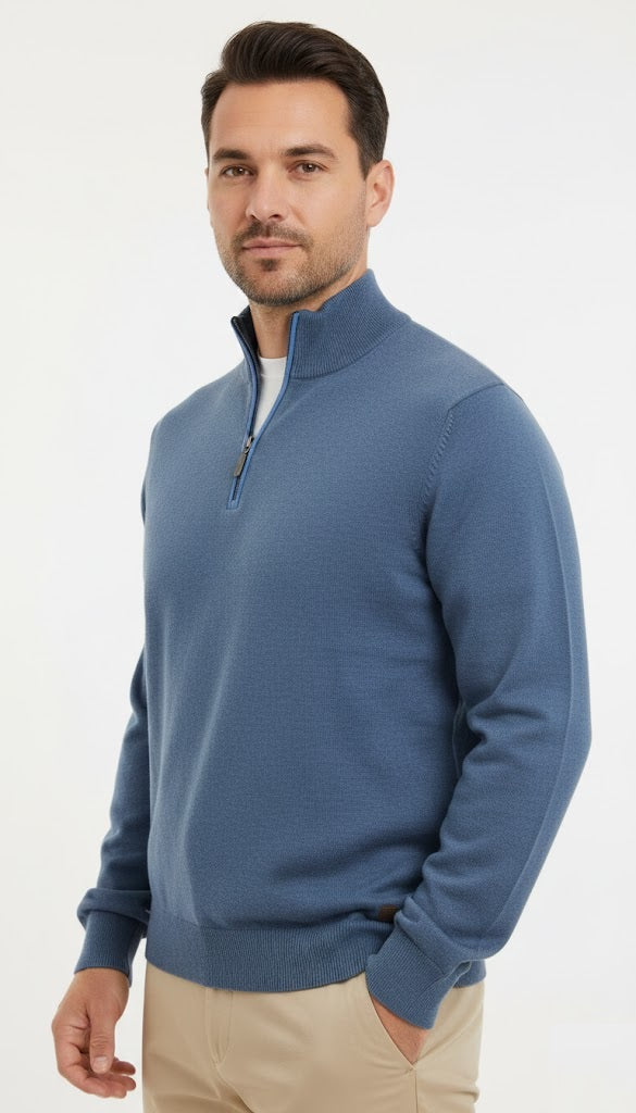 6th Sense Harry Half Zip Sweater - True Blue