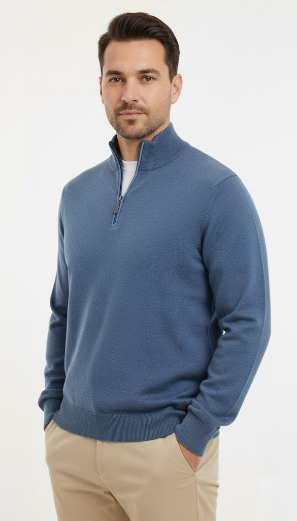6th Sense Harry Half Zip Sweater - True Blue