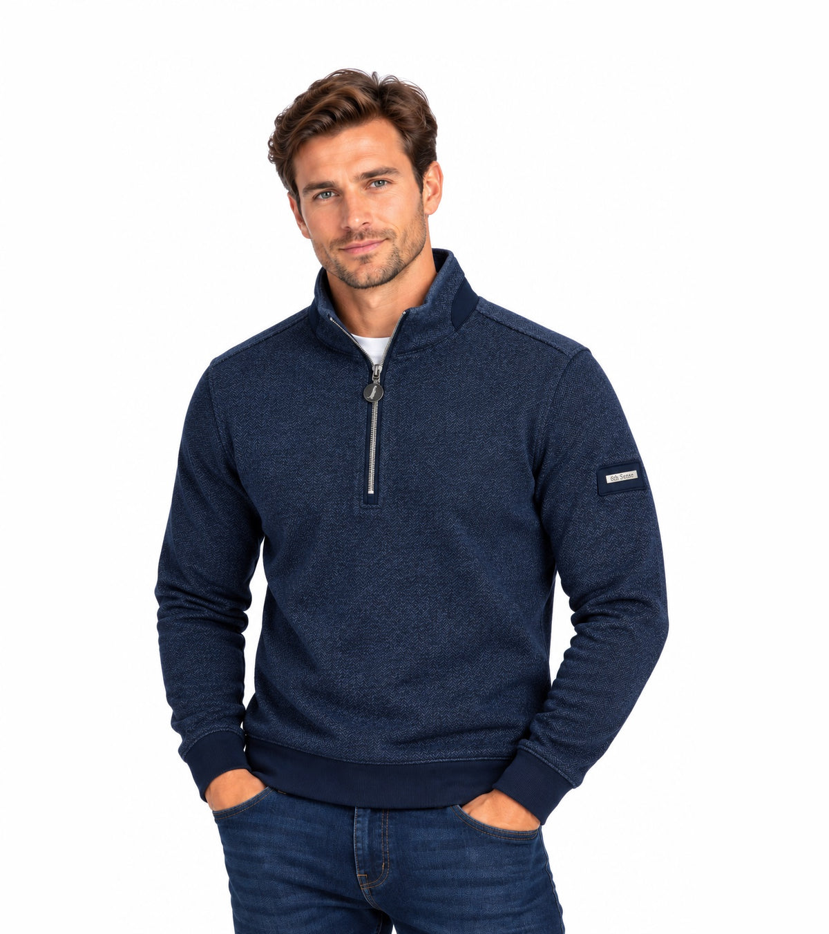 6th Sense Herringbone Half Zip Sweater - Eclipse