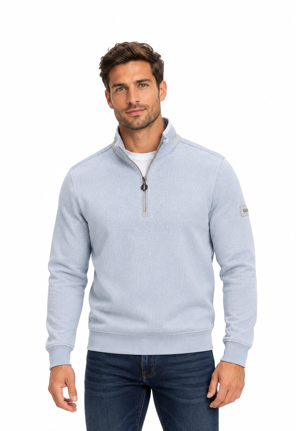6th Sense Herringbone Half Zip Sweater - Grey