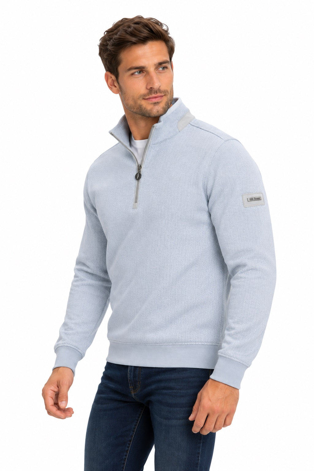 6th Sense Herringbone Half Zip Sweater - Grey