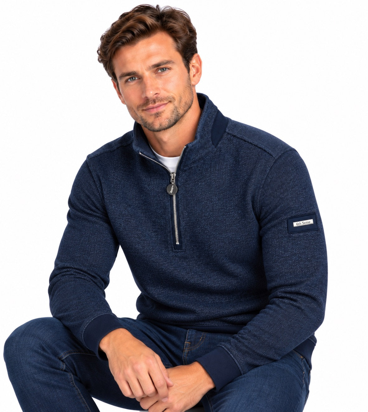 6th Sense Herringbone Half Zip Sweater - Eclipse