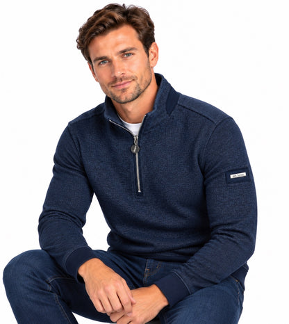 6th Sense Herringbone Half Zip Sweater - Eclipse