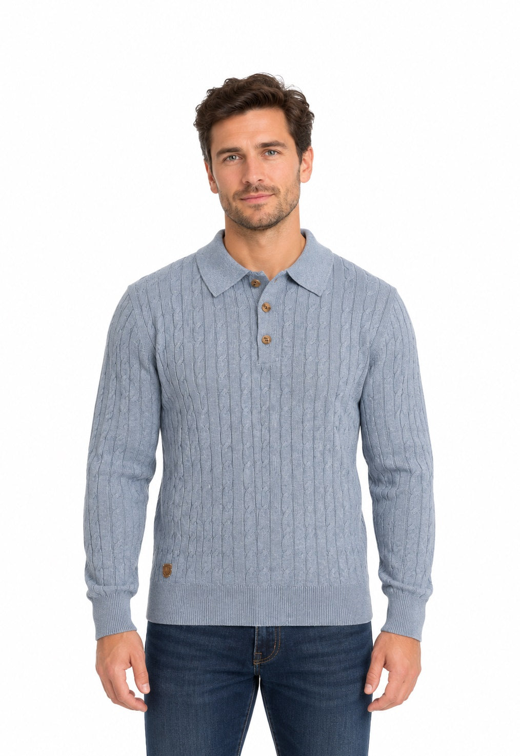6th Sense Hugo Button Neck Sweater - Tradewind