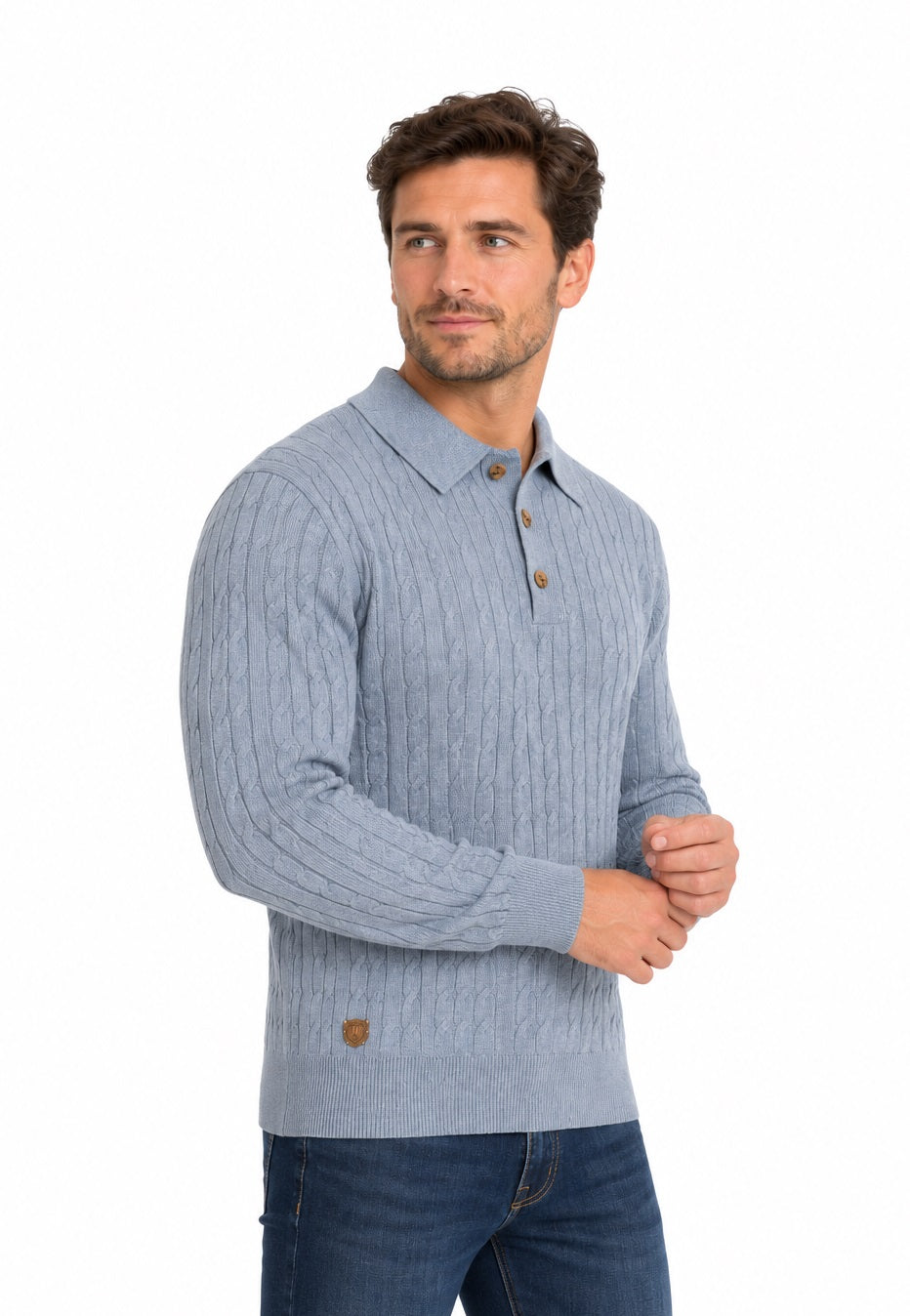 6th Sense Hugo Button Neck Sweater - Tradewind